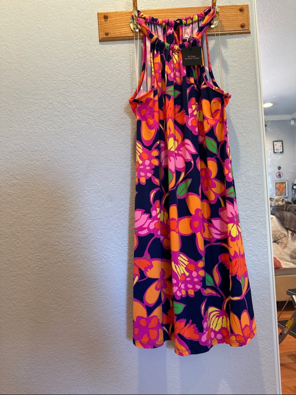 Trina Turk Bright Floral Swing Dress - Navy, Pink & Orange